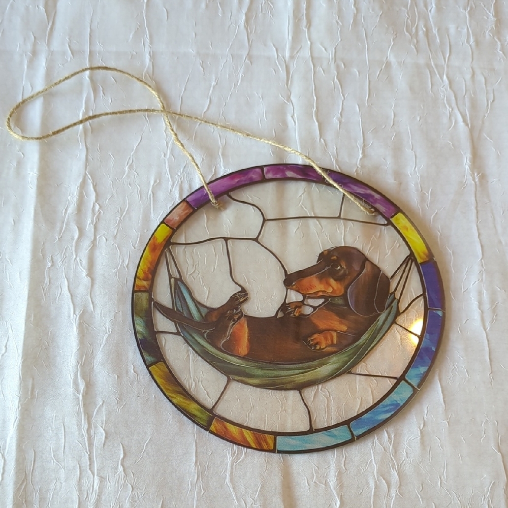 Colorful faux Stained Glass Dachshund Art